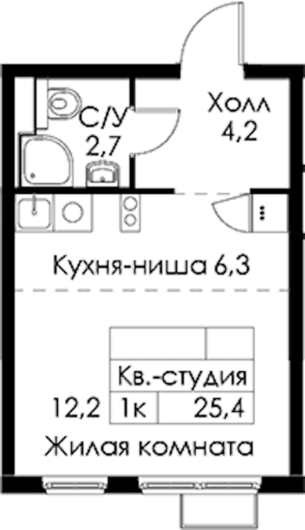 Квартира студия 25.4 м², 4/13 эт., ЖК «Кантемировская 11»